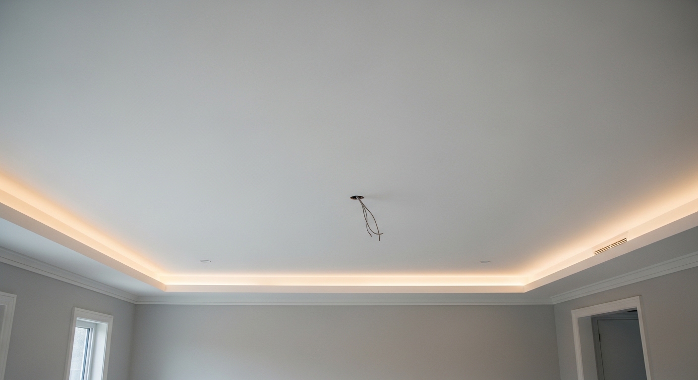 Smooth finished ceiling with perimeter lighting