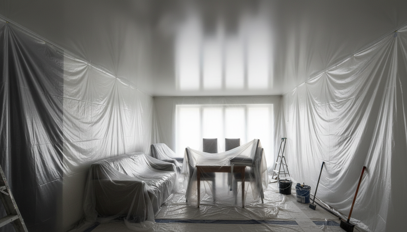 Room prepped with poly sheeting