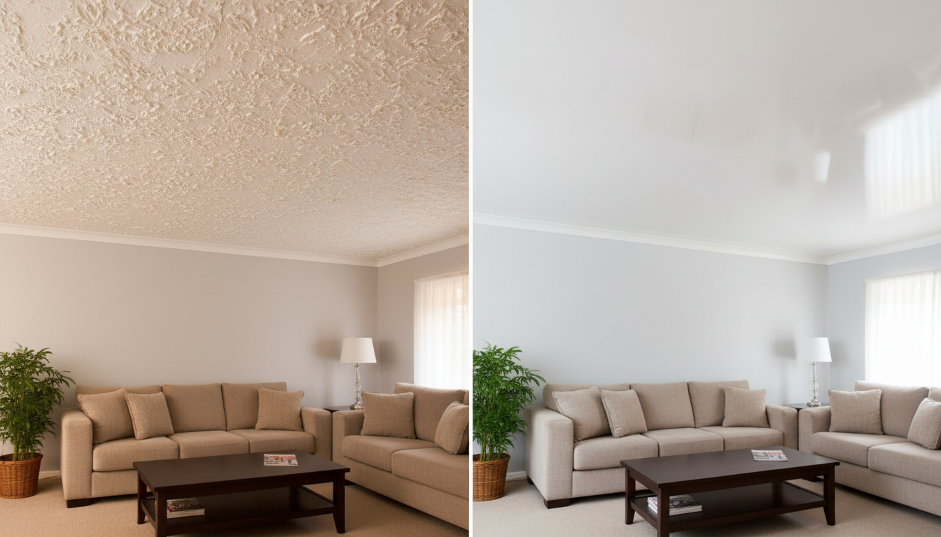 Popcorn ceiling removal before and after